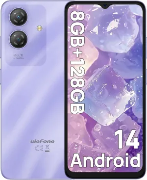 Ulefone Note 21 Phone Unlocked, 8GB 128GB, 8-Core, 6.56" HD  90Hz Display, Android 14, 13MP AI Camera, 5000mAh Battery, Dual 4G LTE, Fingerprint/Face Unlocked Cell Phone, Widevine L1, GPS, Purple