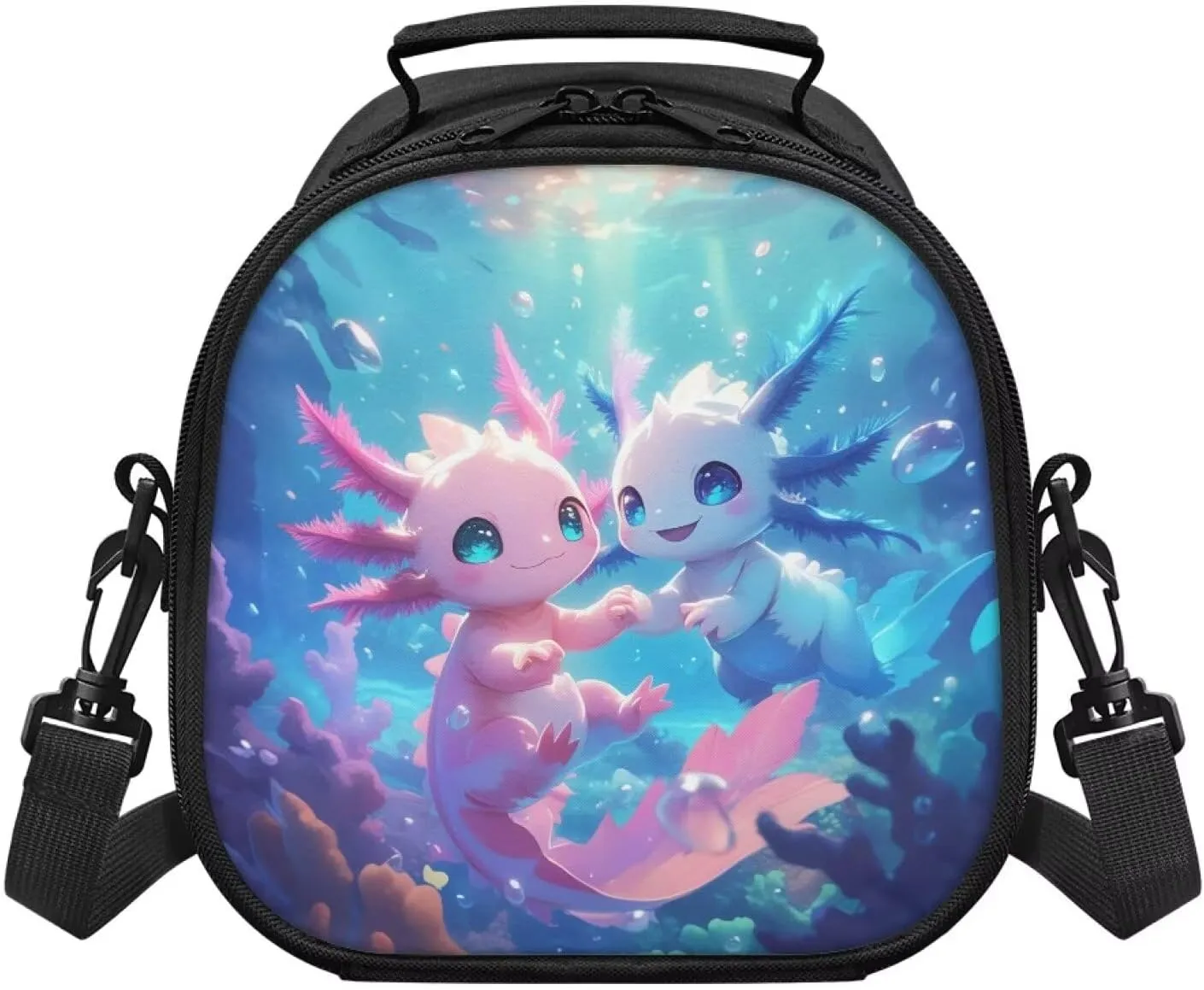 Under the Sea Axolotl Lunch Bag Reusable Lunch Pail Bag for Girls Small Food Container Leakproof Insulated Lunchbox Tote with Adjustable Shoulder Strap for School Beach