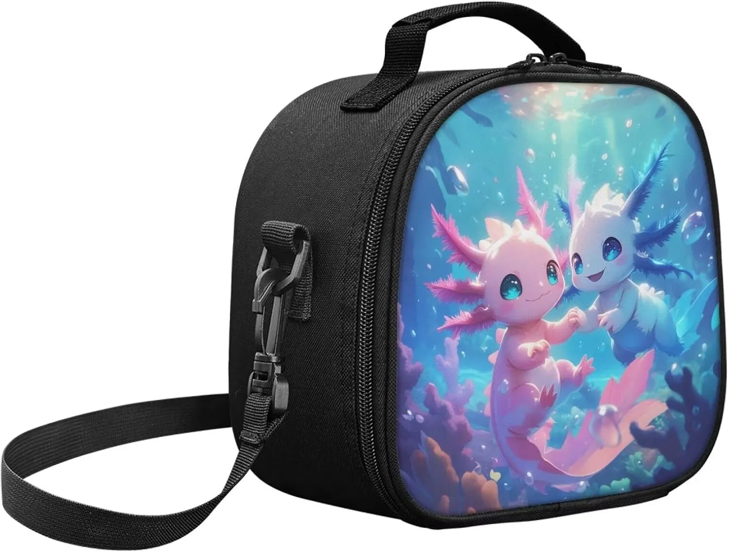 Under the Sea Axolotl Lunch Bag Reusable Lunch Pail Bag for Girls Small Food Container Leakproof Insulated Lunchbox Tote with Adjustable Shoulder Strap for School Beach
