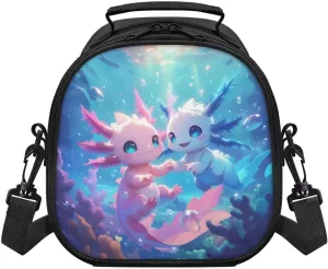 Under the Sea Axolotl Lunch Bag Reusable Lunch Pail Bag for Girls Small Food Container Leakproof Insulated Lunchbox Tote with Adjustable Shoulder Strap for School Beach