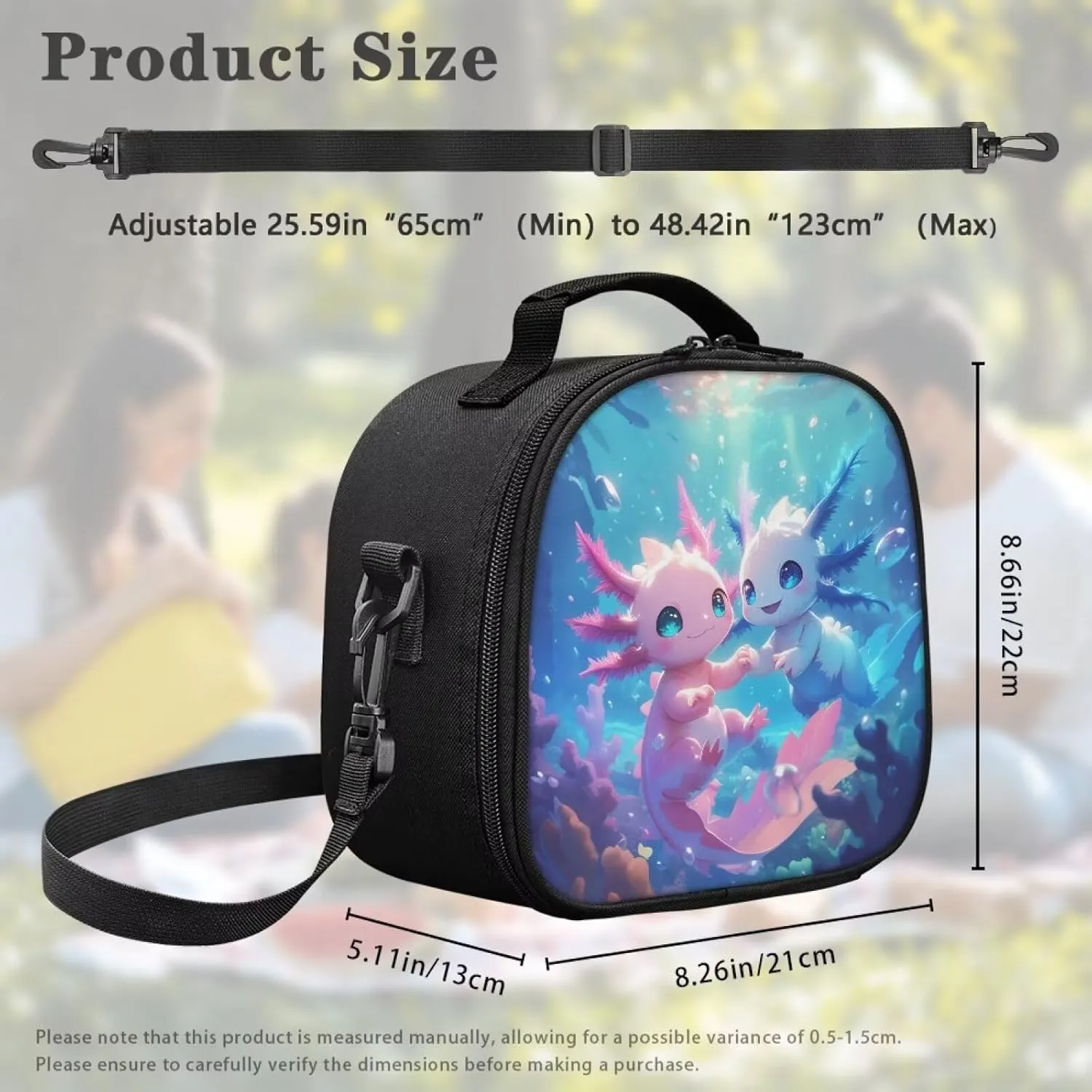 Under the Sea Axolotl Lunch Bag Reusable Lunch Pail Bag for Girls Small Food Container Leakproof Insulated Lunchbox Tote with Adjustable Shoulder Strap for School Beach