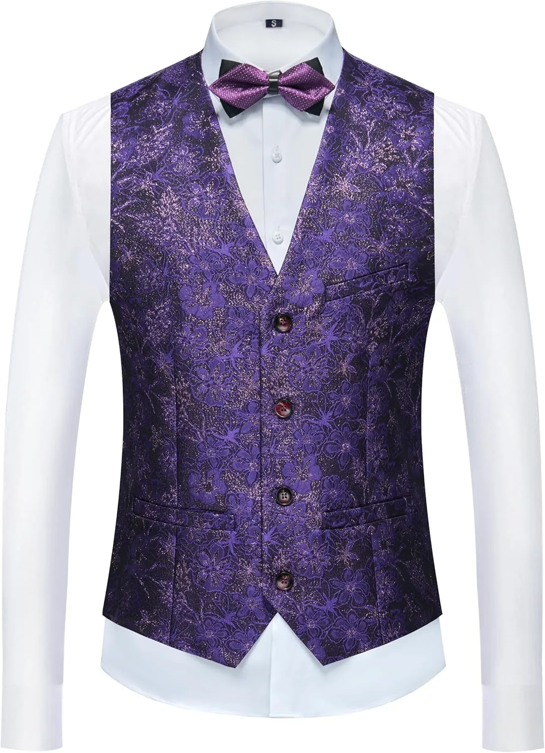 UNINUKOO Mens Slim Fit Suit 3 Piece 1 Button Paisley Prom Floral Wedding Tuxedo for Men