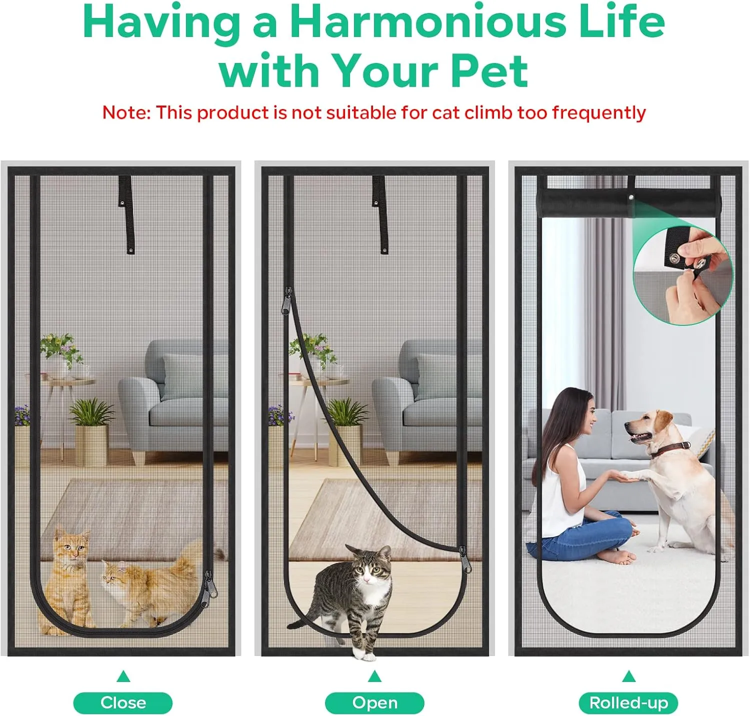 Upgraded Reinforced Cat Screen Door, 38x83'' Heavy Duty Pets Proof Screen Door with Two Way Zips, Prevent Dogs Cats Running Out from Home, Bedroom, Living Room, Kitchen Patio Door