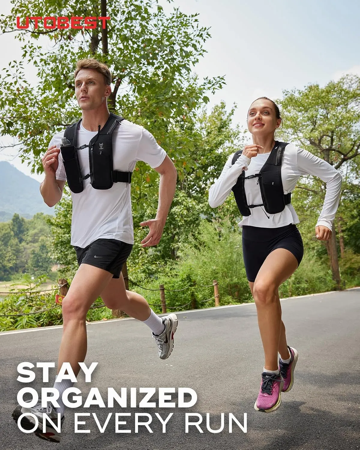 UTOBEST Running Vest for Women Men, Reflective Hydration Vest,5L Phone Holder with Adjustable Belt & Ample Storage Black only Vest