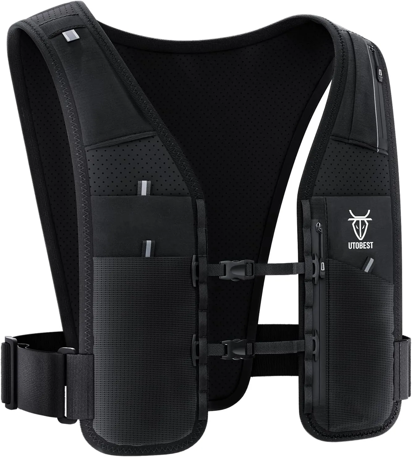 UTOBEST Running Vest for Women Men, Reflective Hydration Vest,5L Phone Holder with Adjustable Belt & Ample Storage Black only Vest