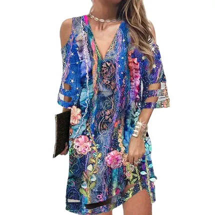V Neck Summer Tie Dye Dresses