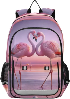 Valentine Flamingos Pink Bookbag for Kids, Elementary School Backpack for Boys, Cute Backpack for Girls