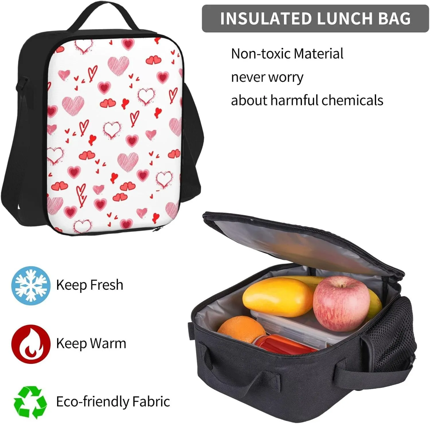 Valentine's Day. Love Hearts Multifunctional Pocket Backpack Crossbody Lunch Bag Pencil Case 3Pcs Set Large Capacity Backpack