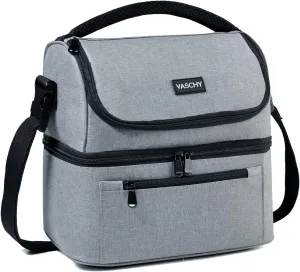 VASCHY Lunch Bag, Insulated Lunch Box Leak-proof Cooler Bag in Dual Compartment Lunch Tote for Men, Women, 14 Cans (Gray)