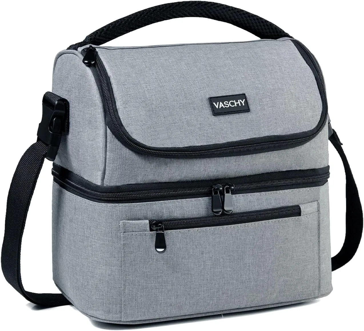 VASCHY Lunch Bag, Insulated Lunch Box Leak-proof Cooler Bag in Dual Compartment Lunch Tote for Men, Women, 14 Cans (Gray)