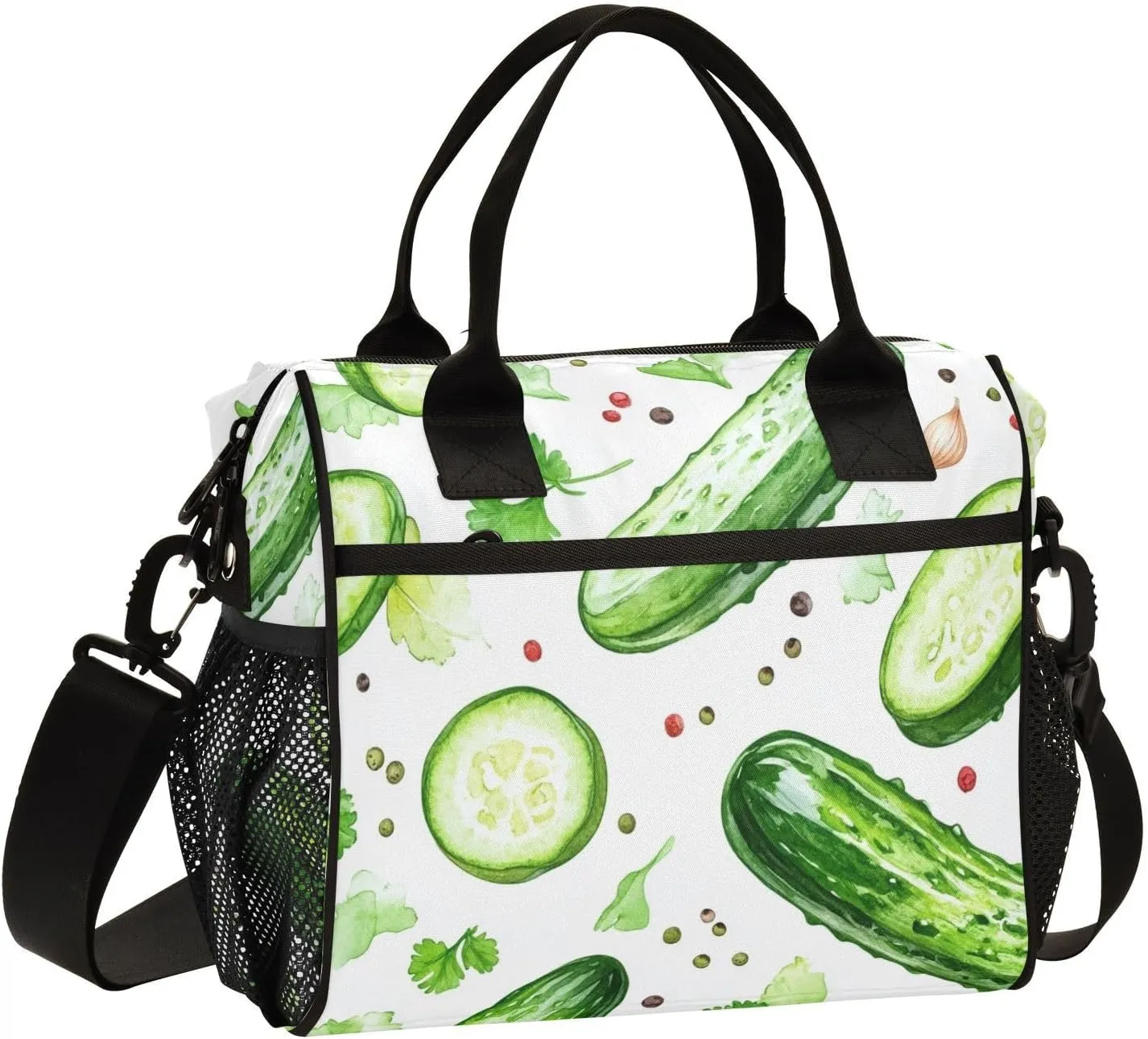 Vegetables Cucumber Pattern Lunch Bag Reusable Lunch Box for Office Picnic Hiking Beach, Insulated Cooler Tote Food Container with Adjustable Shoulder Strap for Men Women Adults
