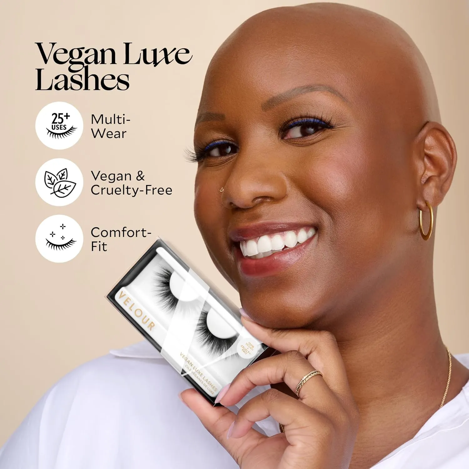 Velour Vegan Luxe Eyelashes, Luxurious Natural False Lashes, Lightweight, Reusable, Handmade Fake Lash Extensions, Wear up to 25 Times, 100% Vegan Mink, Soft & Comfortable, All Eye Shapes