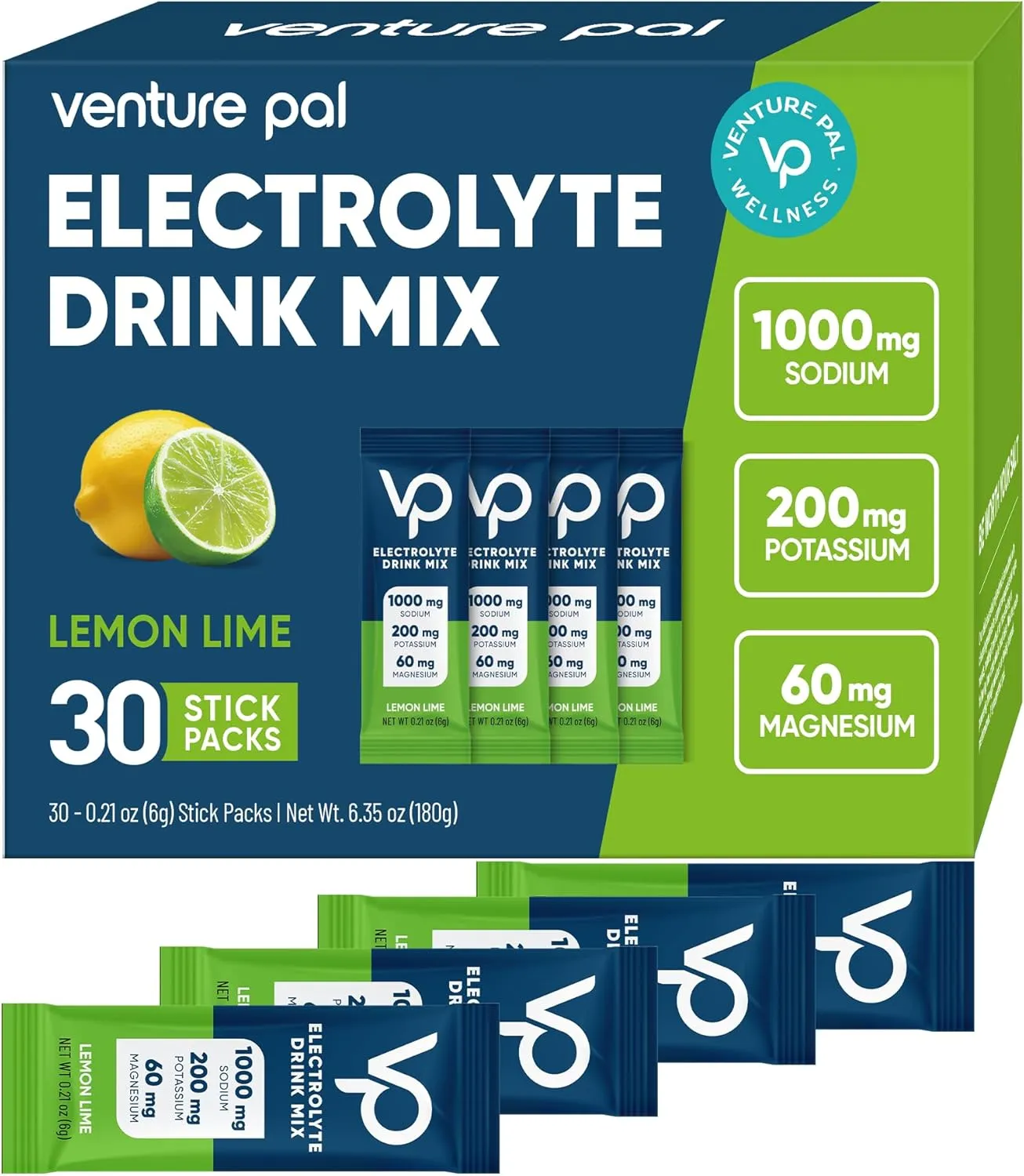 Venture Pal High Sodium Sugar-Free Electrolyte Powder Packets - Hydration Packets with Sodium, Potassium & Magnesium | Zero Calories | Vegan, Keto, and Paleo Friendly | 30 Sticks