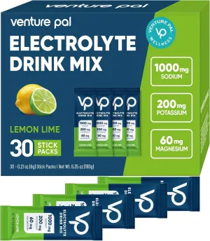 Venture Pal High Sodium Sugar-Free Electrolyte Powder Packets - Hydration Packets with Sodium, Potassium & Magnesium | Zero Calories | Vegan, Keto, and Paleo Friendly | 30 Sticks