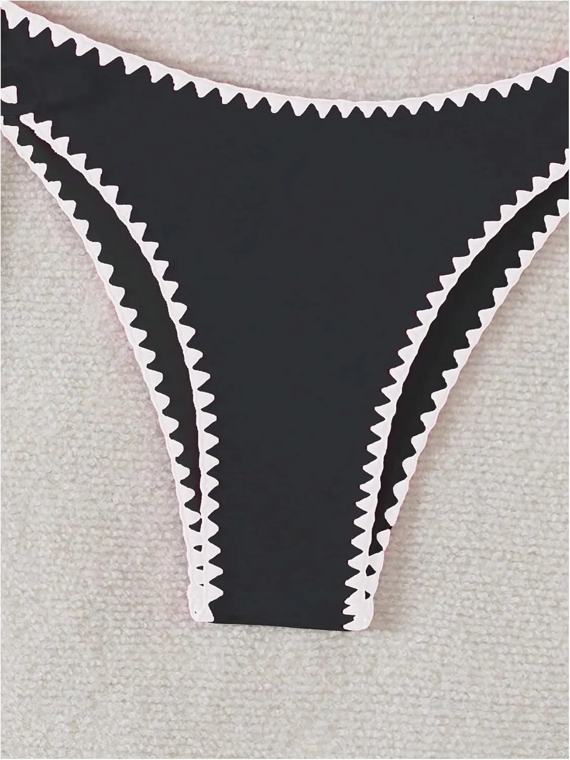 Verdusa Women's 2 Piece Scalloped Trim Halter Swimsuit Tie Side High Cut String Bikini Set