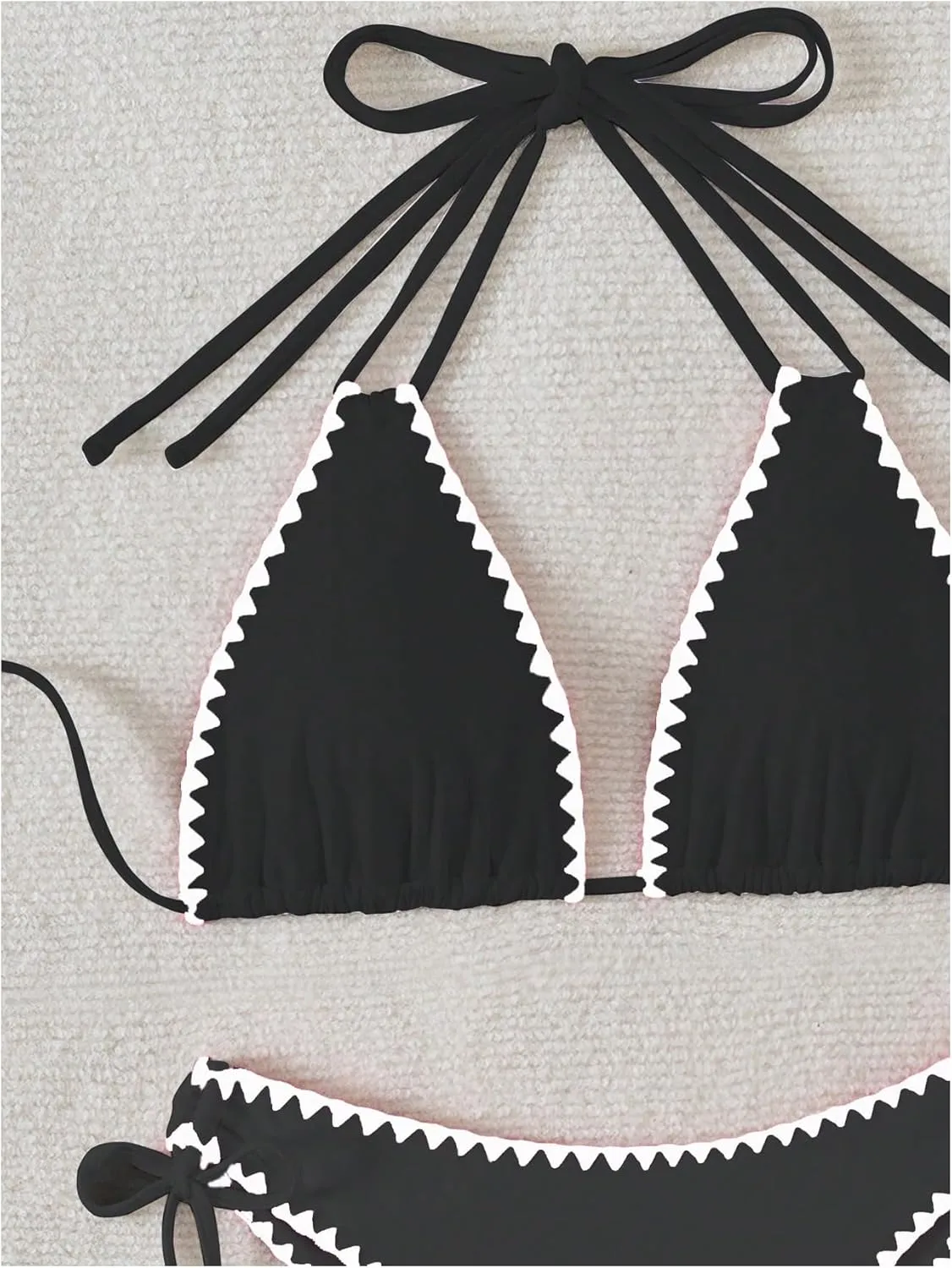 Verdusa Women's 2 Piece Scalloped Trim Halter Swimsuit Tie Side High Cut String Bikini Set