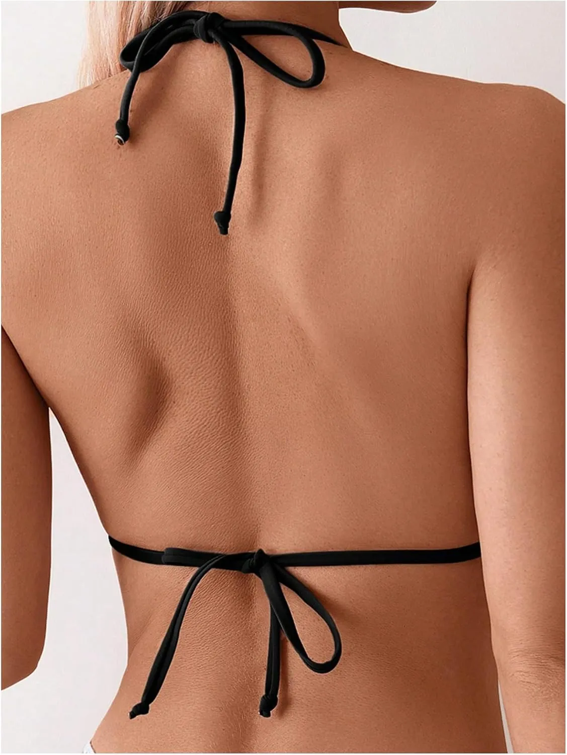 Verdusa Women's 2 Piece Triangle Halter Bikini Sets Tie Back Contrast Binding Summer Swimsuit