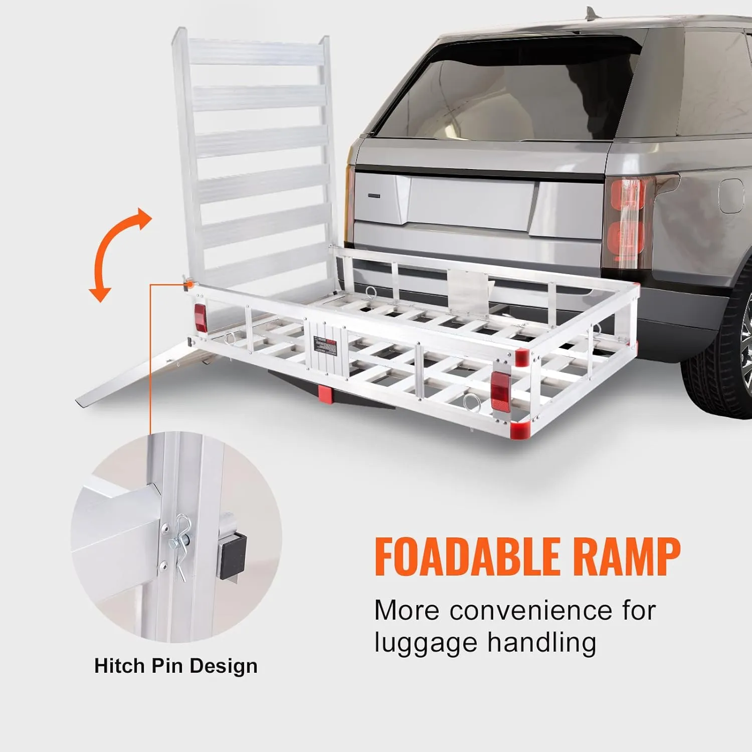 VEVOR 50 x 29.5 x 8.7 inch Hitch Cargo Carrier, 500lbs Capacity Trailer Hitch Mounted Cargo Basket, Aluminum Luggage Carrier Rack with Folding Ramp, Fits 2" Hitch Receiver for SUV Truck Pickup Camping