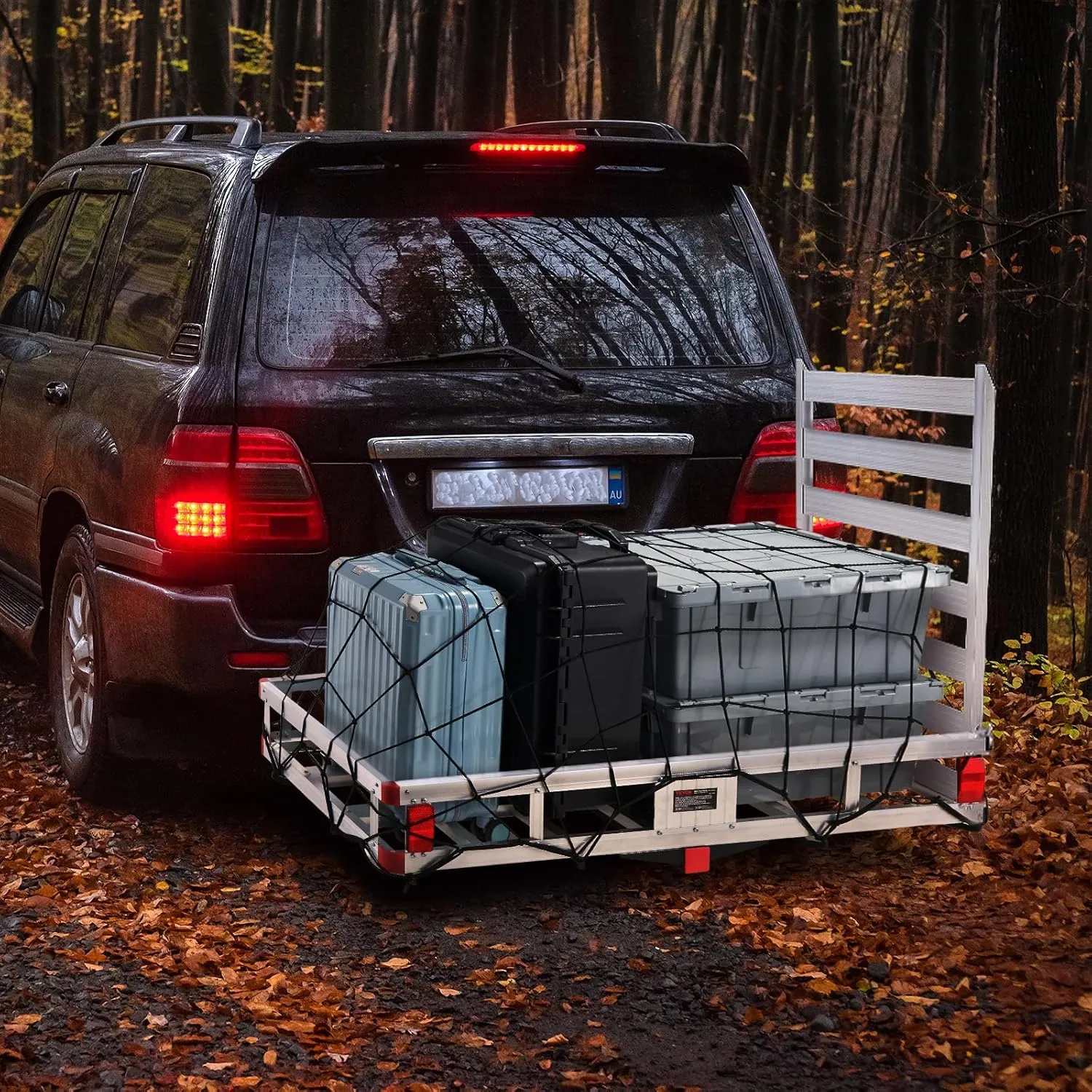 VEVOR 50 x 29.5 x 8.7 inch Hitch Cargo Carrier, 500lbs Capacity Trailer Hitch Mounted Cargo Basket, Aluminum Luggage Carrier Rack with Folding Ramp, Fits 2" Hitch Receiver for SUV Truck Pickup Camping