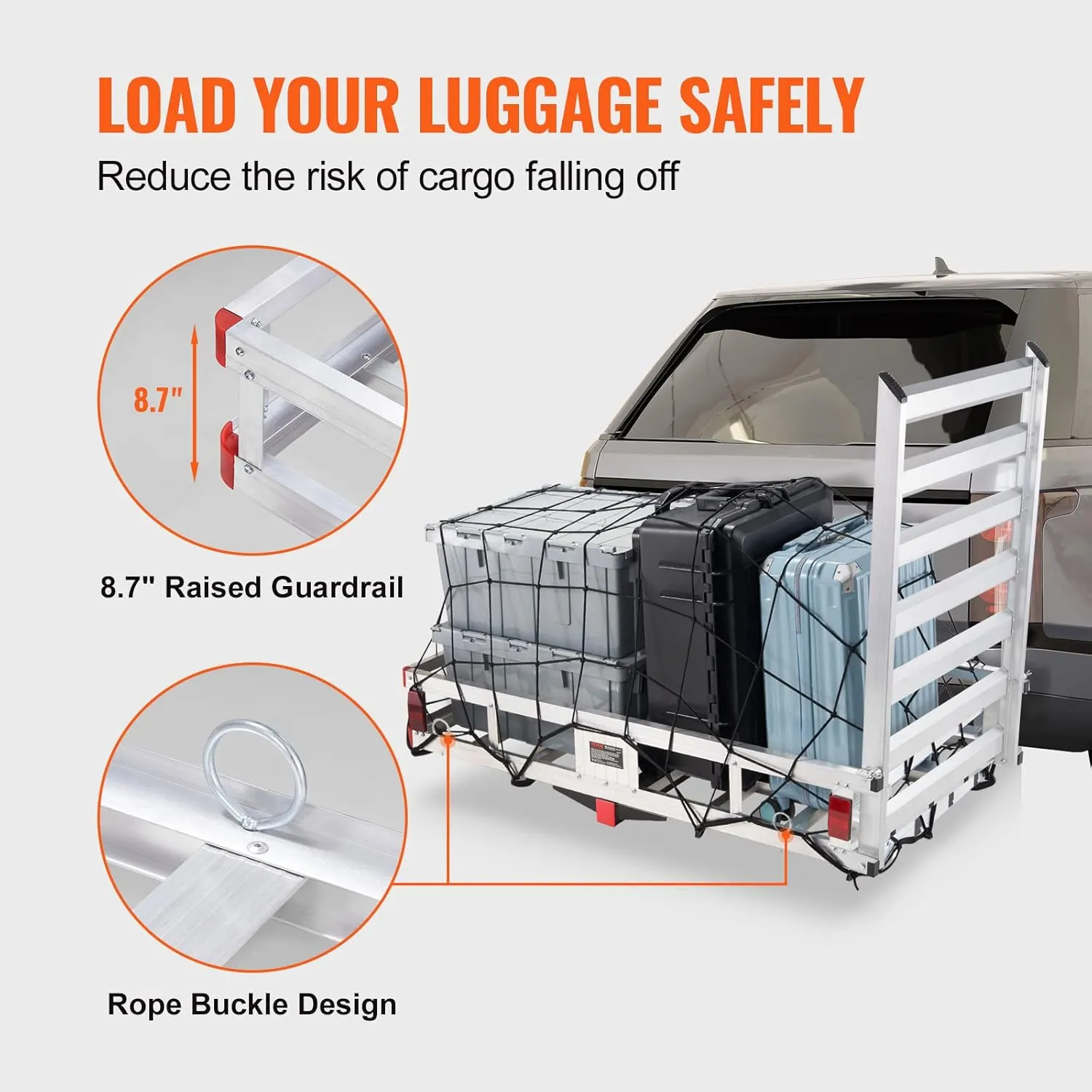 VEVOR 50 x 29.5 x 8.7 inch Hitch Cargo Carrier, 500lbs Capacity Trailer Hitch Mounted Cargo Basket, Aluminum Luggage Carrier Rack with Folding Ramp, Fits 2" Hitch Receiver for SUV Truck Pickup Camping