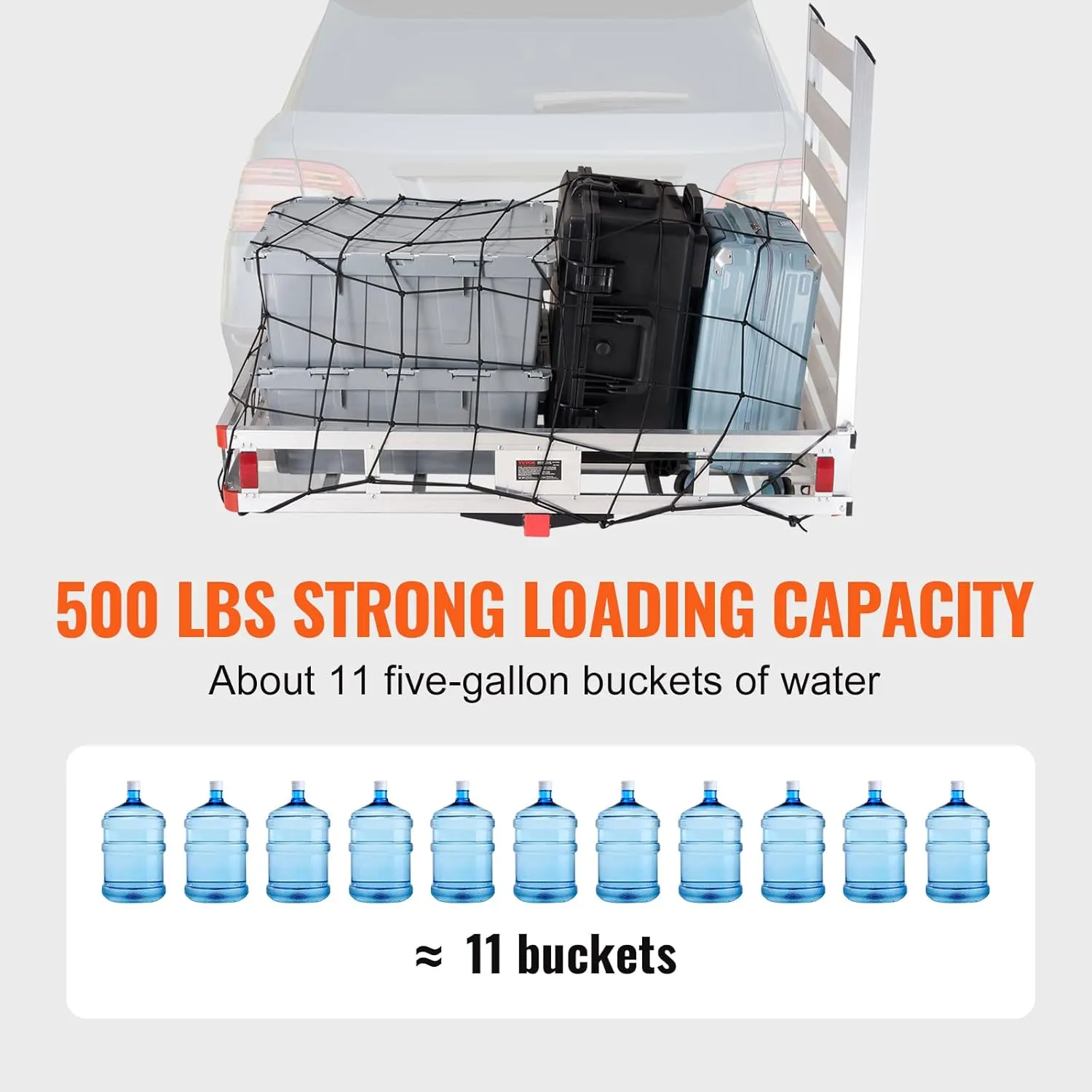 VEVOR 50 x 29.5 x 8.7 inch Hitch Cargo Carrier, 500lbs Capacity Trailer Hitch Mounted Cargo Basket, Aluminum Luggage Carrier Rack with Folding Ramp, Fits 2" Hitch Receiver for SUV Truck Pickup Camping