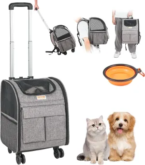 VEVOR Rolling Pet Carrier Backpack with Wheels for Under 18LBS, Large Soft Sided Wheeled Dog Carrier Cat Travel Carrier Airline Approved for Small Dogs and Medium Cats with Upgraded Wheels