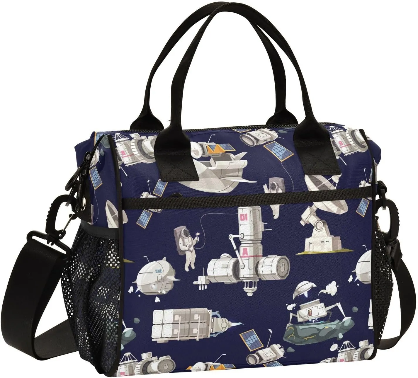 VIGTRO Astronaut Galaxy Spacecraft Insulated Lunch Bag Leakproof Lunch Box for Women Men Reusable Lunch Tote Bag with Adjustable Shoulder Strap for Office Picnic Travel Size M
