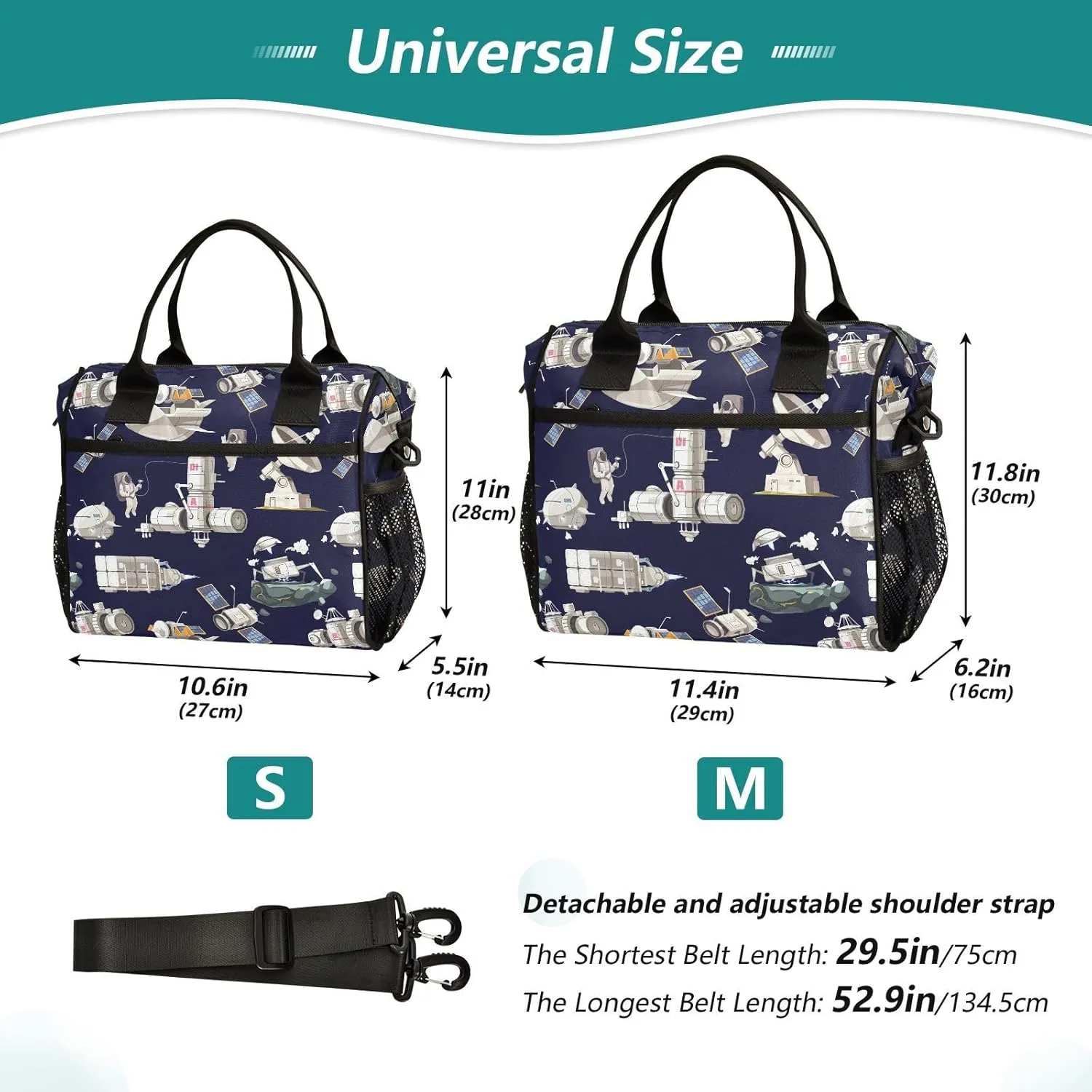 VIGTRO Astronaut Galaxy Spacecraft Insulated Lunch Bag Leakproof Lunch Box for Women Men Reusable Lunch Tote Bag with Adjustable Shoulder Strap for Office Picnic Travel Size M