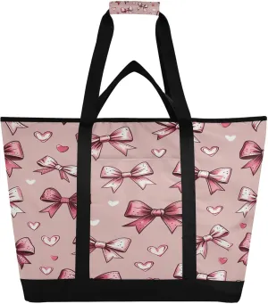 Vintage Bows Reusable Insulated Lunchbox Cooler Bag, Leakproof Kitchen Grocery Bag Collapsible Portable Cooler Tote Bag for Picnic, Camping, Office, Travel