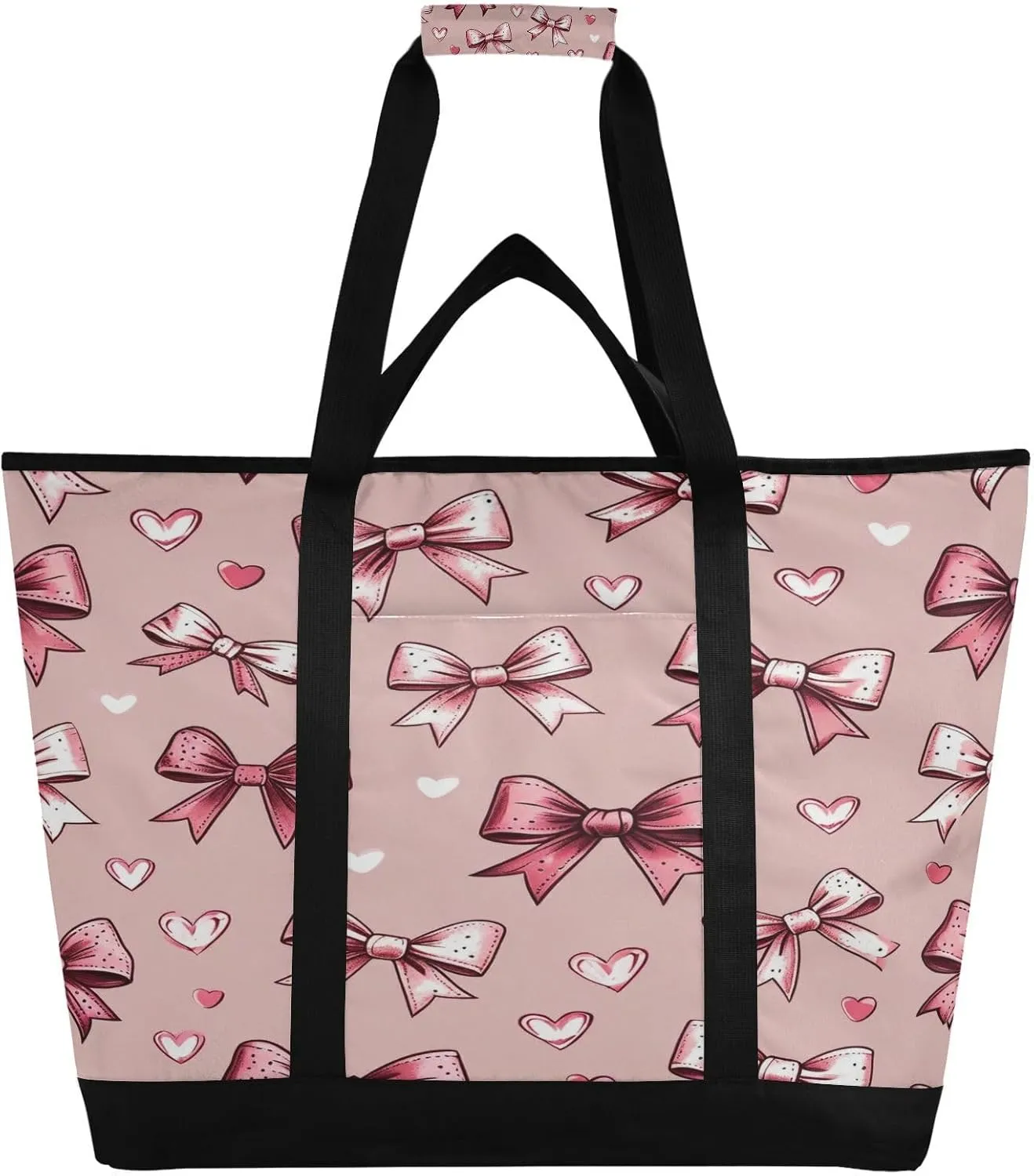 Vintage Bows Reusable Insulated Lunchbox Cooler Bag, Leakproof Kitchen Grocery Bag Collapsible Portable Cooler Tote Bag for Picnic, Camping, Office, Travel