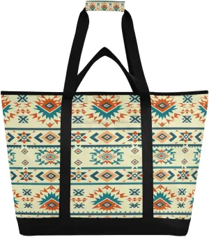 Vintage Ethnic Print Reusable Insulated Lunchbox Cooler Bag, Leakproof Kitchen Grocery Bag Collapsible Portable Cooler Tote Bag for Picnic, Camping, Office, Travel