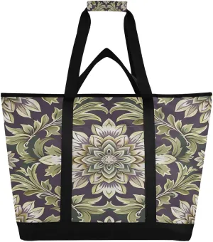 Vintage Flowers Reusable Insulated Lunchbox Cooler Bag, Leakproof Kitchen Grocery Bag Collapsible Portable Cooler Tote Bag for Picnic, Camping, Office, Travel