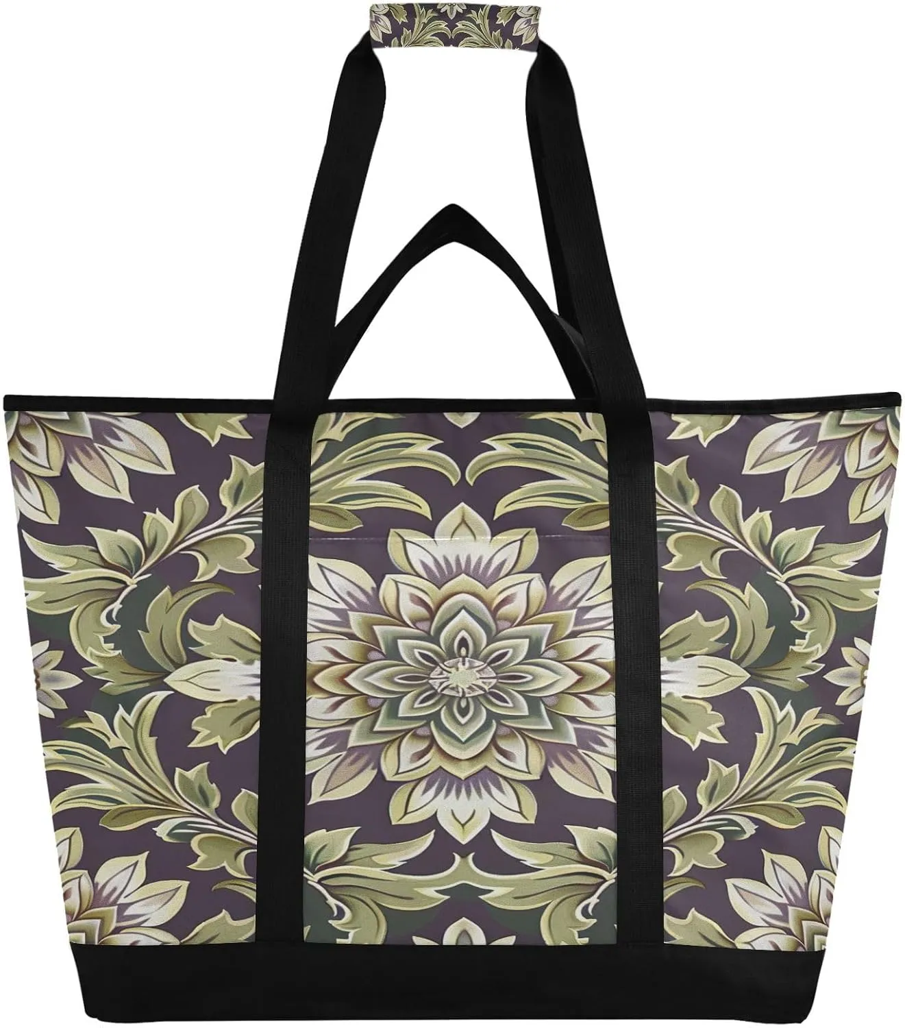 Vintage Flowers Reusable Insulated Lunchbox Cooler Bag, Leakproof Kitchen Grocery Bag Collapsible Portable Cooler Tote Bag for Picnic, Camping, Office, Travel