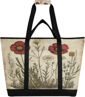 Vintage Poppy Reusable Insulated Lunchbox Cooler Bag, Leakproof Kitchen Grocery Bag Collapsible Portable Cooler Tote Bag for Picnic, Camping, Office, Travel