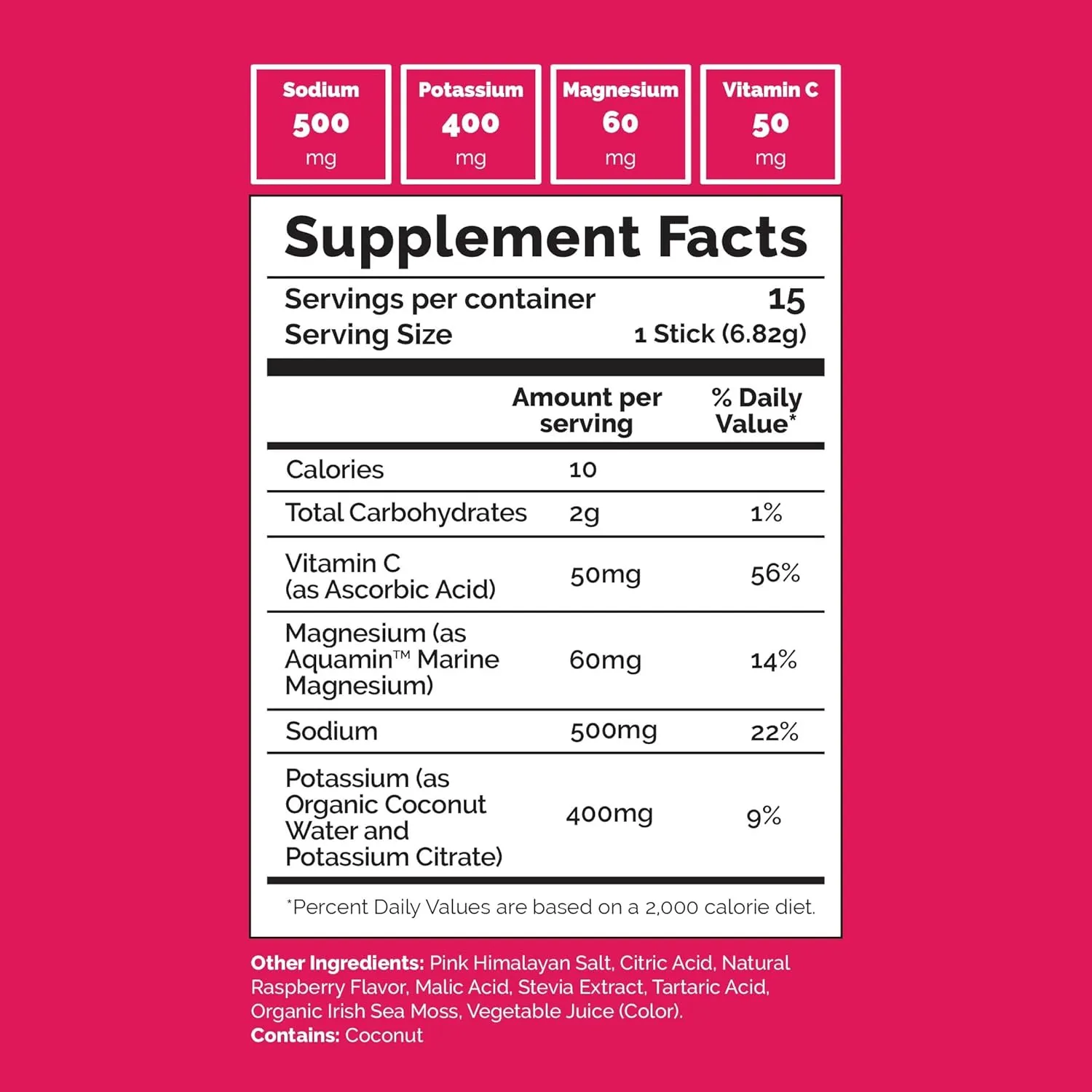 Voli Hydration Electrolytes Powder Packets - Drink Mix - Riptide Raspberry, 15 Ct - Superfoods & Minerals - Coconut Water, Aquamin Magnesium, Himalayan Pink Salt & Irish Sea Moss - No Added Sugar