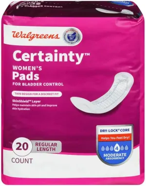 Walgreens Certainty Women's Bladder Control Pads, Moderate Absorbency, Regular Length 20.0ea