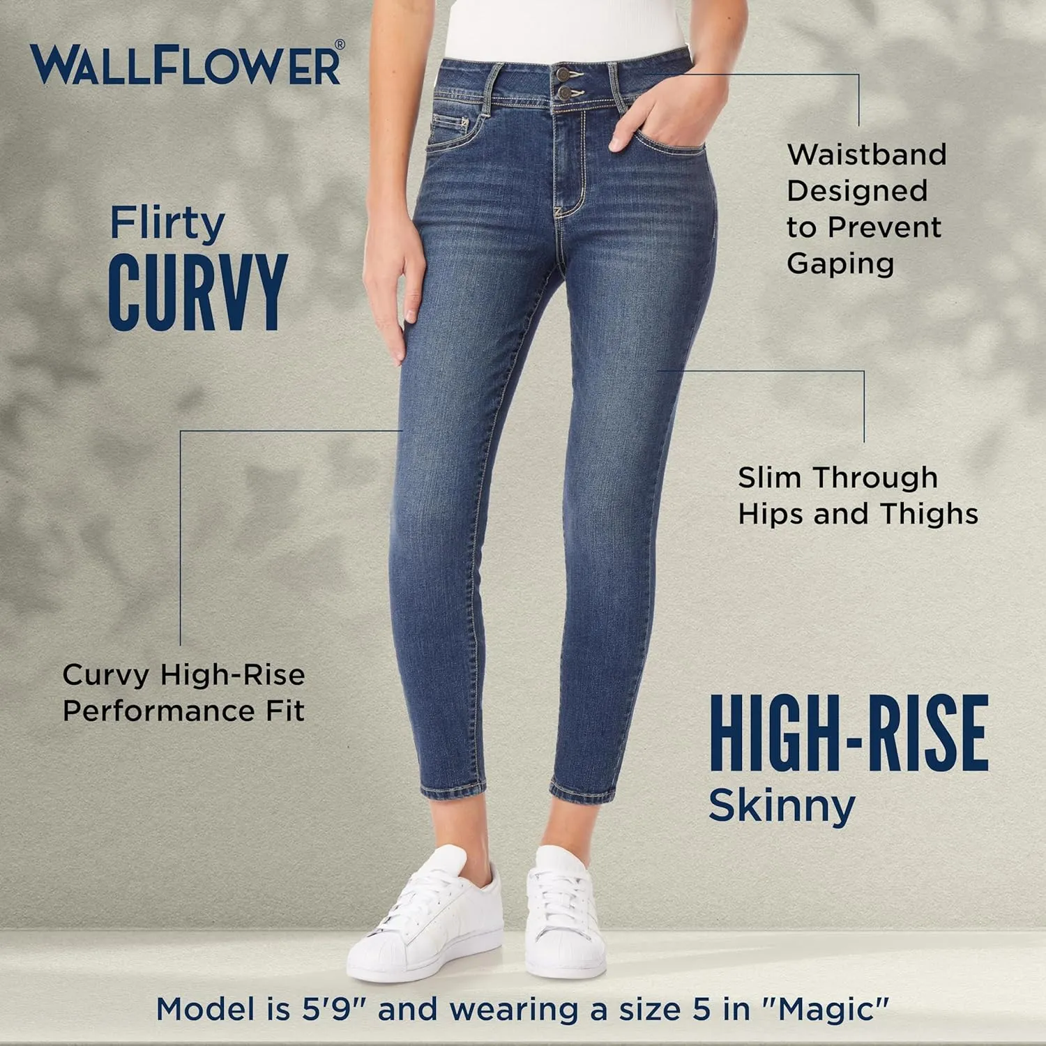 WallFlower Women's Size Flirty Curvy Skinny High Rise Insta Stretch Juniors Jeans (Standard and Plus)