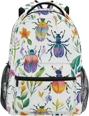 Watercolor Beetle Insects Plants Backpack 3rd 4th 5th Grade School Bookbag Travel Laptop Daypack Bag Purse for Boys Girls Teens