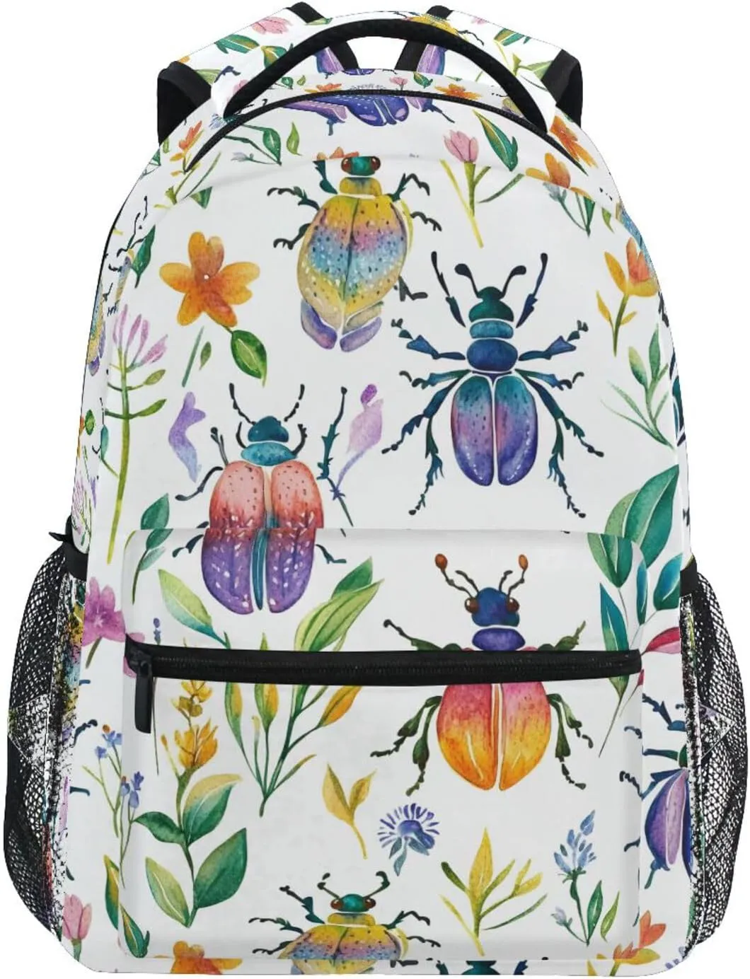 Watercolor Beetle Insects Plants Backpack 3rd 4th 5th Grade School Bookbag Travel Laptop Daypack Bag Purse for Boys Girls Teens