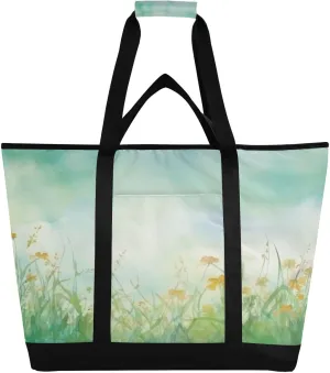 Watercolor Flowers Reusable Insulated Lunchbox Cooler Bag, Leakproof Kitchen Grocery Bag Collapsible Portable Cooler Tote Bag for Picnic, Camping, Office, Travel