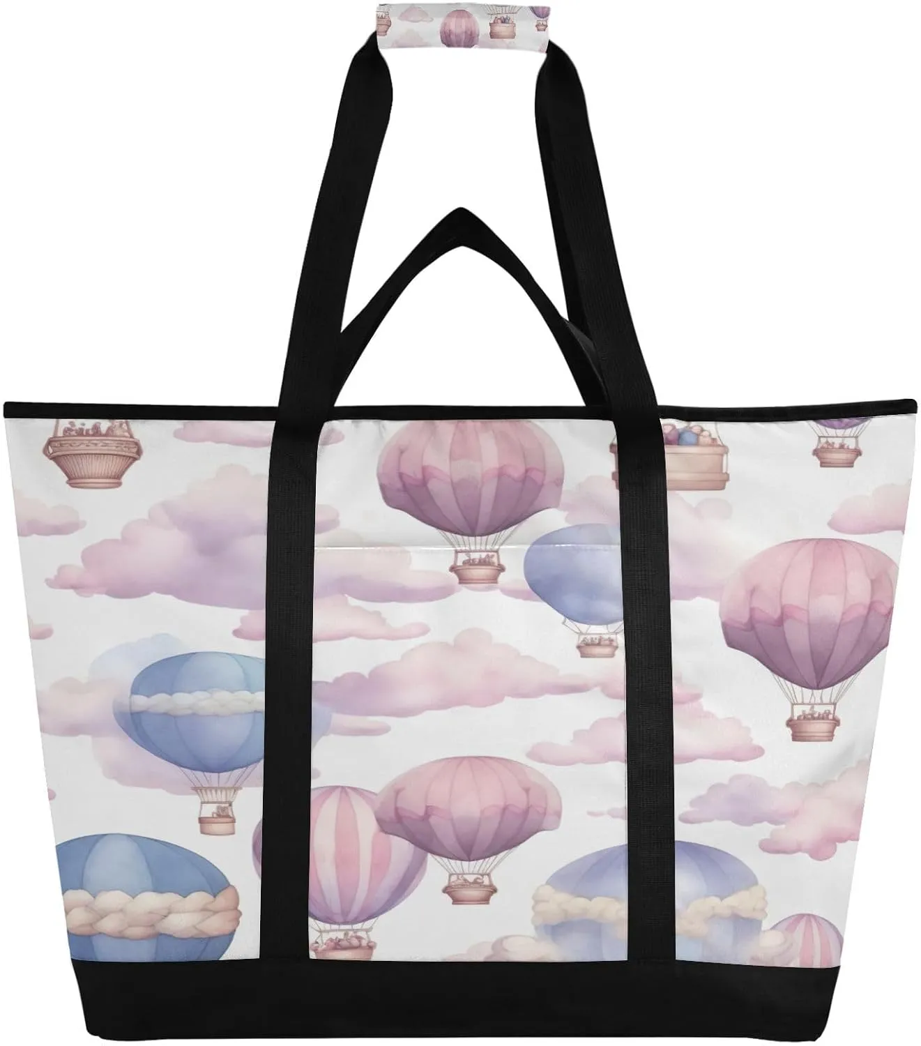 Watercolor Hot Air Balloon Reusable Insulated Lunchbox Cooler Bag, Leakproof Kitchen Grocery Bag Collapsible Portable Cooler Tote Bag for Picnic, Camping, Office, Travel