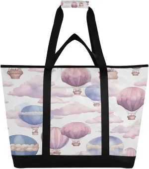 Watercolor Hot Air Balloon Reusable Insulated Lunchbox Cooler Bag, Leakproof Kitchen Grocery Bag Collapsible Portable Cooler Tote Bag for Picnic, Camping, Office, Travel