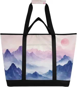 Watercolor Mountain Reusable Insulated Lunchbox Cooler Bag, Leakproof Kitchen Grocery Bag Collapsible Portable Cooler Tote Bag for Picnic, Camping, Office, Travel
