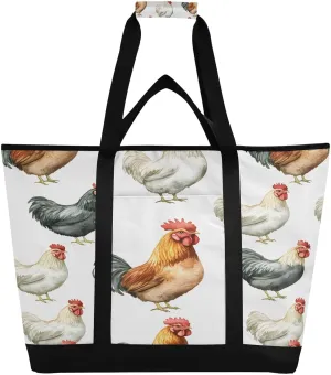 Watercolor Roosters Reusable Insulated Lunchbox Cooler Bag, Leakproof Kitchen Grocery Bag Collapsible Portable Cooler Tote Bag for Picnic, Camping, Office, Travel