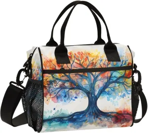 Watercolor Tree Life Lunch Bag Women Cooler Bags Lunch Tote Bags for Men Reusable Insulated Lunch Box Crossbody with Shoulder Strap Leakproof Work Picnic S