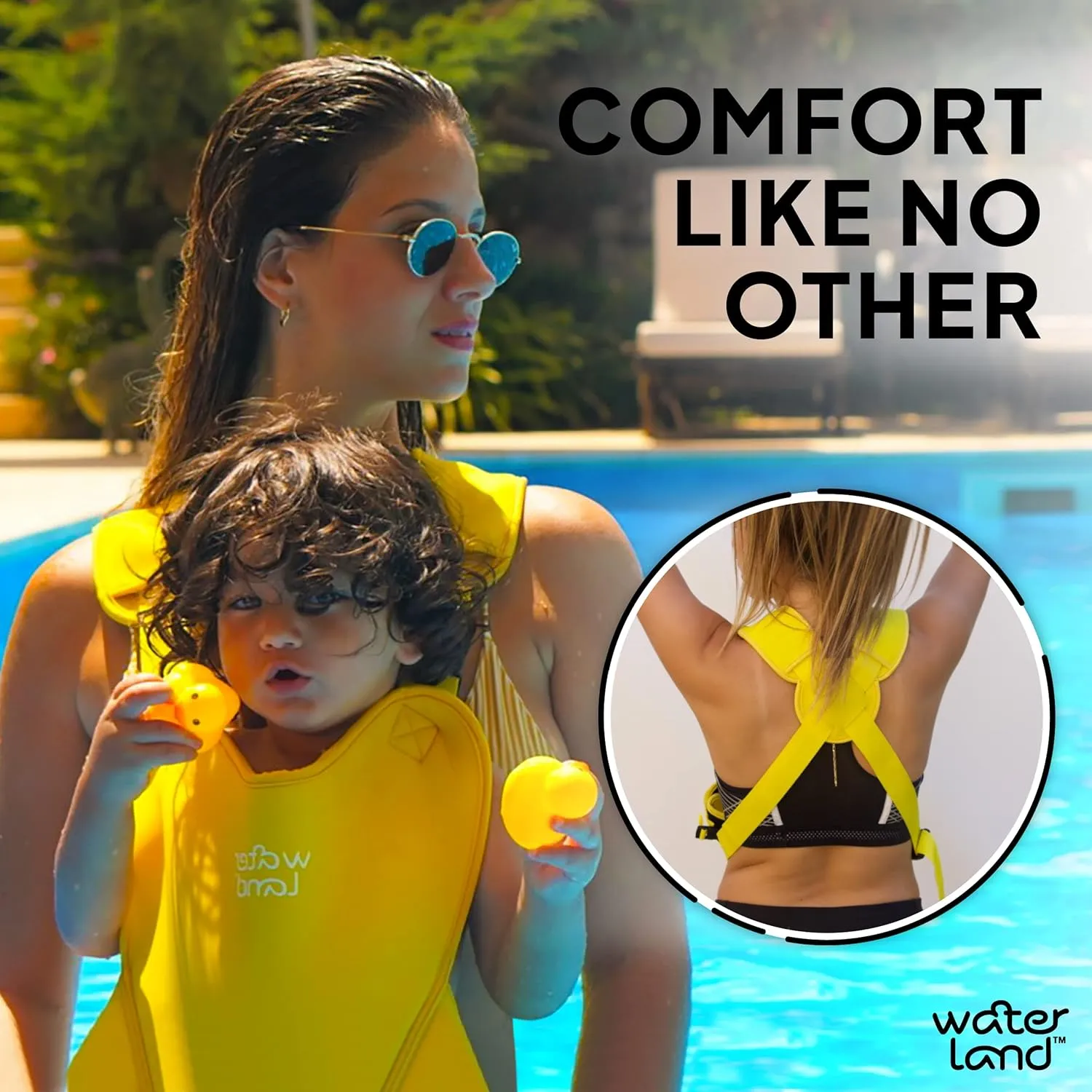 WaterLand Baby Carrier - Innovative Carrier You Can Use Both in Water & Land - Waterproof Infant Chest Holder with Adjustable Straps, Lightweight Toddler Harness for Pool & Beach (Black)