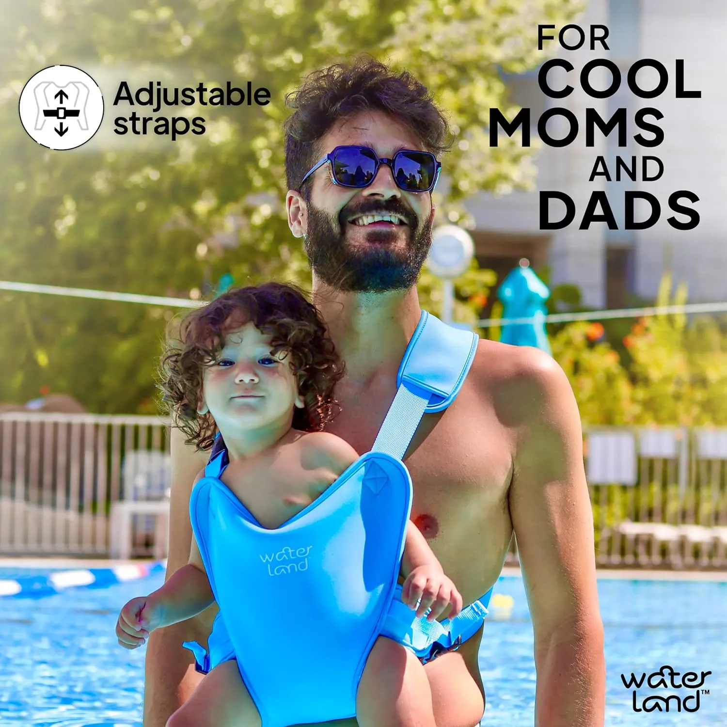 WaterLand Baby Carrier - Innovative Carrier You Can Use Both in Water & Land - Waterproof Infant Chest Holder with Adjustable Straps, Lightweight Toddler Harness for Pool & Beach (Light Blue Sky)