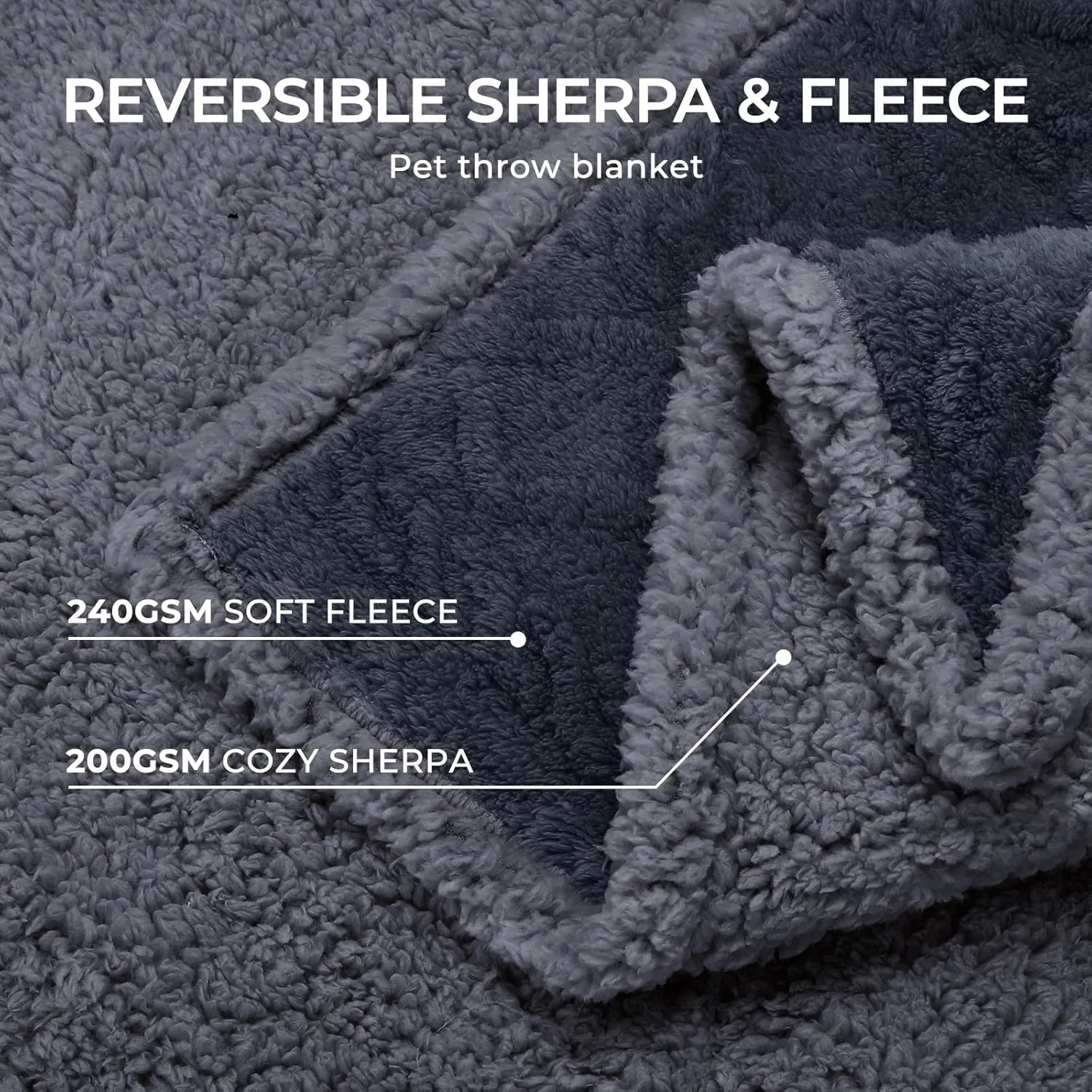 Waterproof Pet Blanket, Liquid Pee Proof Dog Blankets for Sofa Bed Couch, Reversible Sherpa Fleece Furniture Protector Cover for Small Medium Large Dogs Cats,Dark Grey X-Large（85" x 57"）