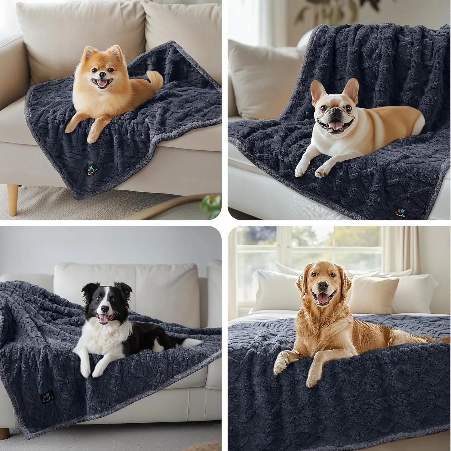 Waterproof Pet Blanket, Liquid Pee Proof Dog Blankets for Sofa Bed Couch, Reversible Sherpa Fleece Furniture Protector Cover for Small Medium Large Dogs Cats,Dark Grey X-Large（85" x 57"）