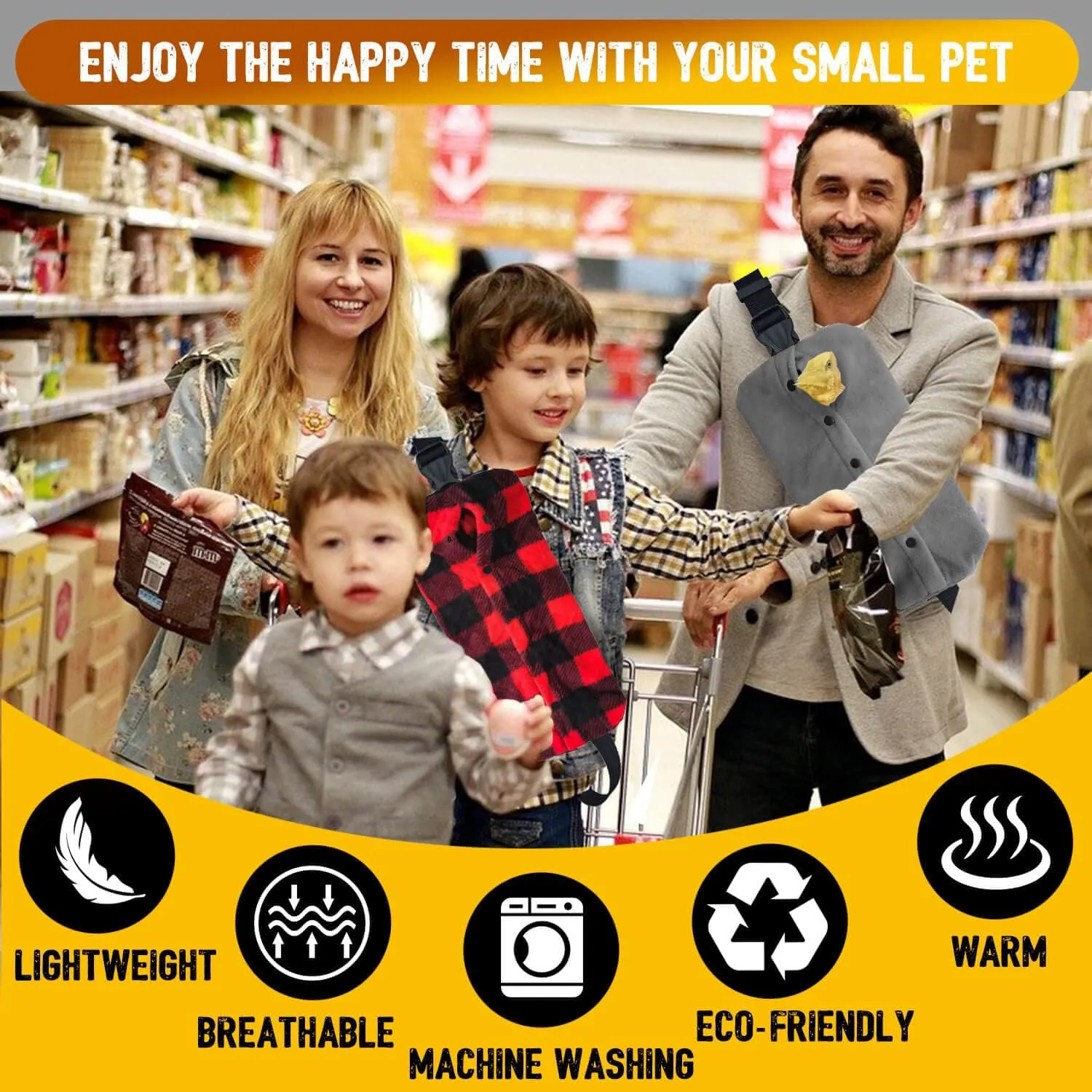 WATFOON Adjustable Lizard Leather Leash Harness and Bearded Dragon Carrier Sling, Reptile Small Pet Training Leashes and Beardie Snuggle Sling Bag for Outdoor Travel(XL Grey Sling)